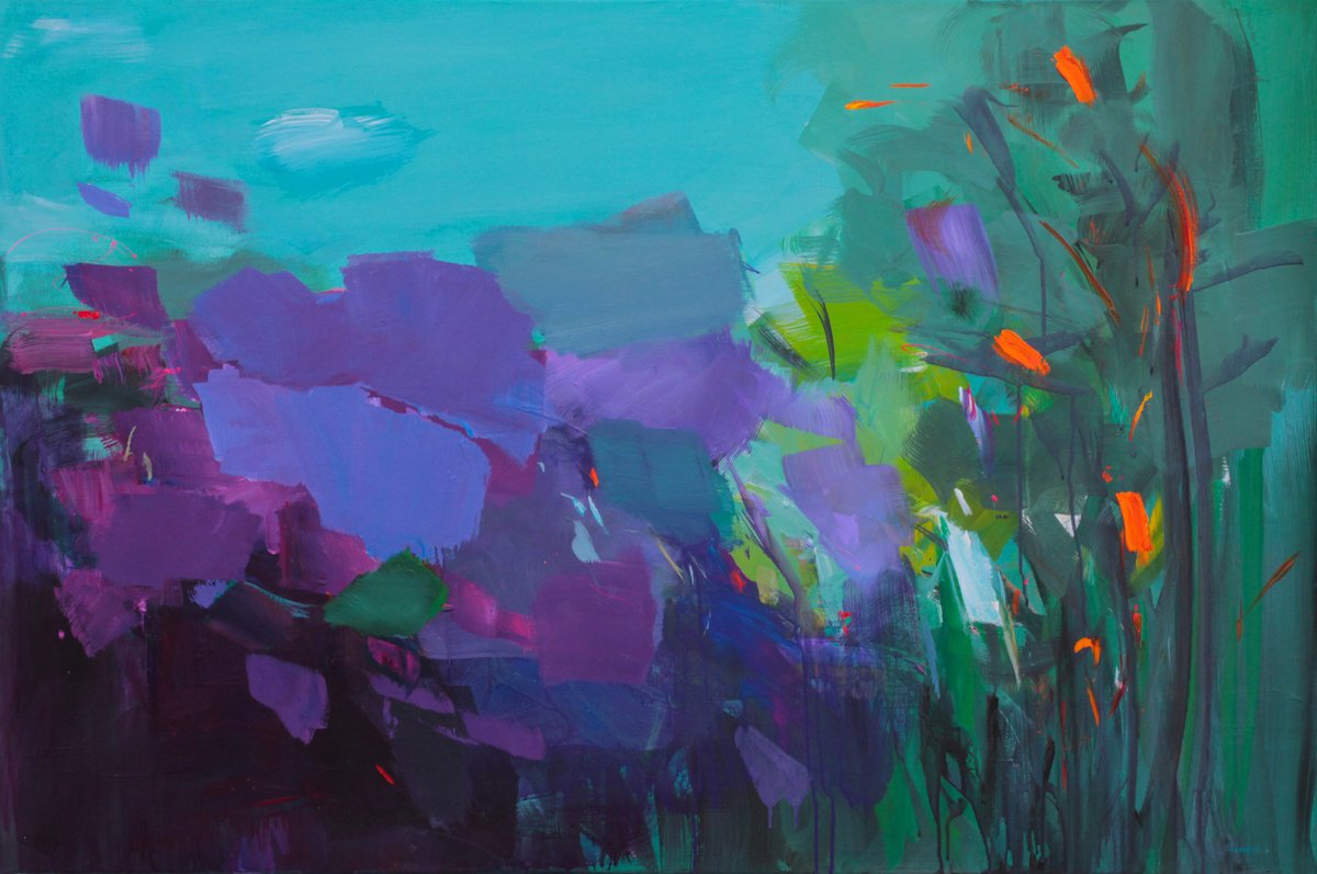 Expressive Abstract Acrylic Painting By Ute Laum, 47 X 31", Finally, Original Artwork