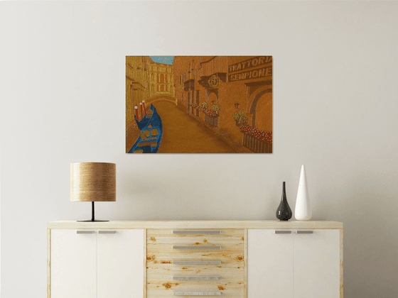 Golden Canals - LARGE abstract Venice cityscape and venetian lagoon reflections