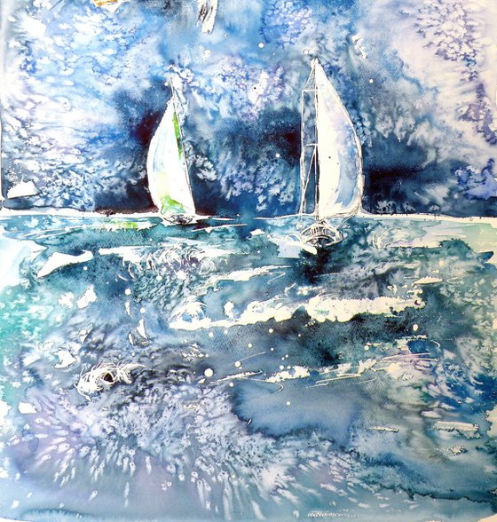 Sailboats with seagul