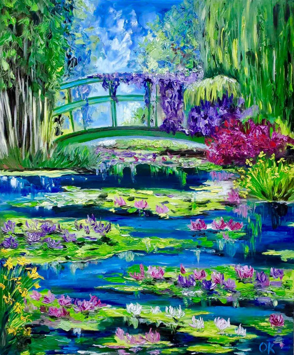 Giverny, garden of Claude Monet in summer bloom, water lilies, irises by Olga Koval