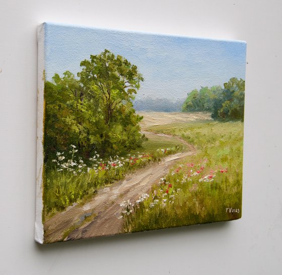 Summer landscape Oil painting Original Art on canvas 8 x 10