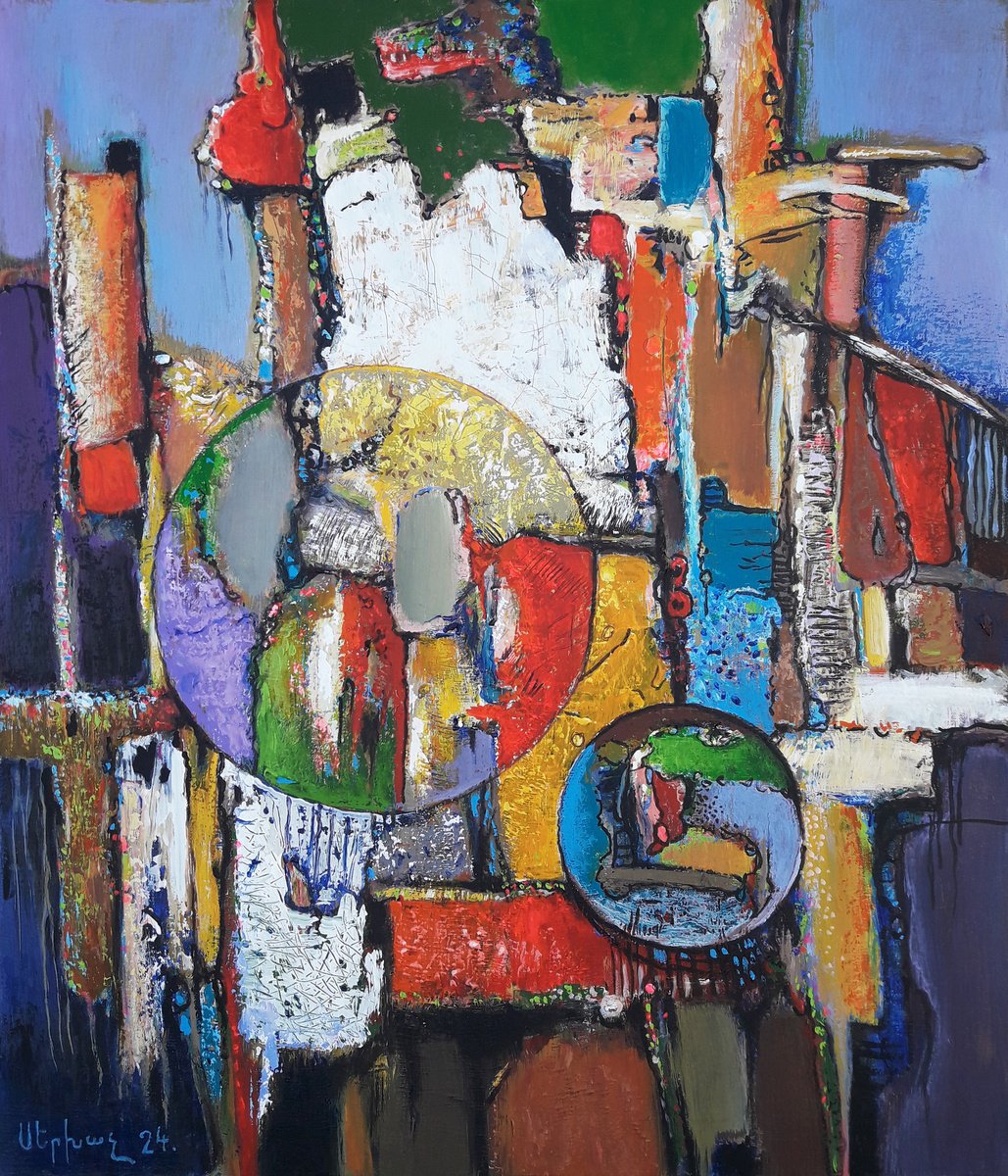 Abstract Oil Painting By Sergey Xachatryan, 24 X 28", Harmony In Chaos, Original Artwork