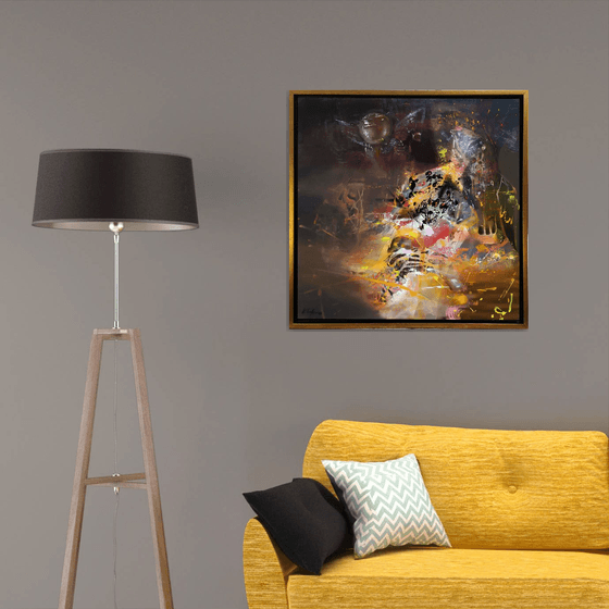 Large framed abstract enigmatic The collector of autumn leaves master O Kloska