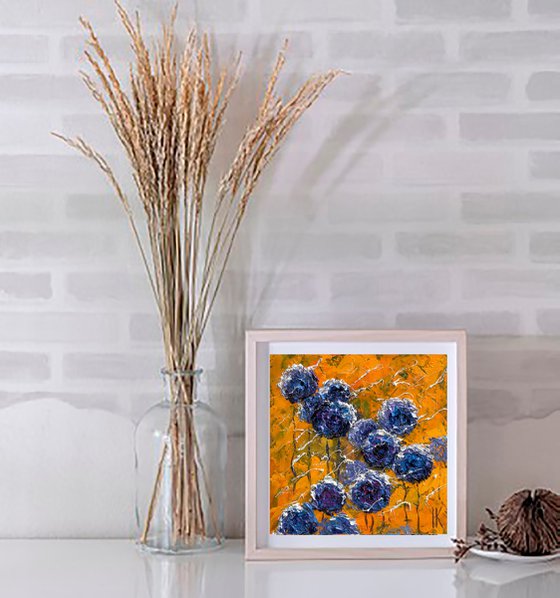 Dandelion Painting Wild Flowers Original Art Meadow Abstract Floral Artwork Oil Impasto Small Wall Art 8 by 8 inches