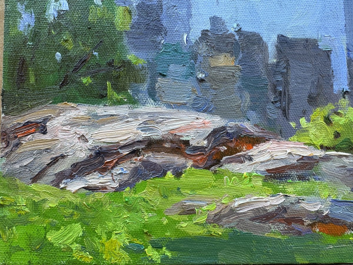 Impressionistic Cityscapes Oil Painting By Nataliia Nosyk, 10 X 8", Rocks And Towers. Central Park, Original Artwork