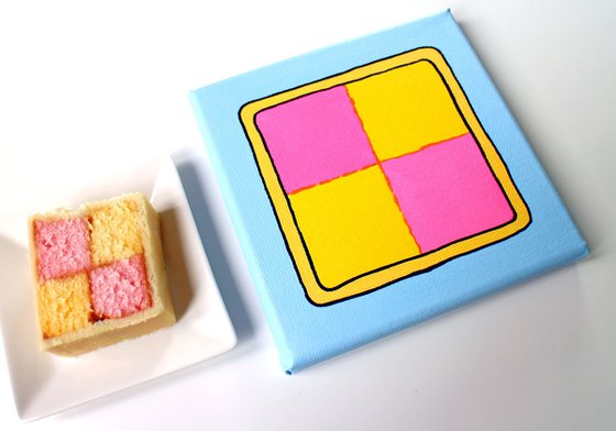 Battenberg Cake Pop Art Painting On Miniature Canvas