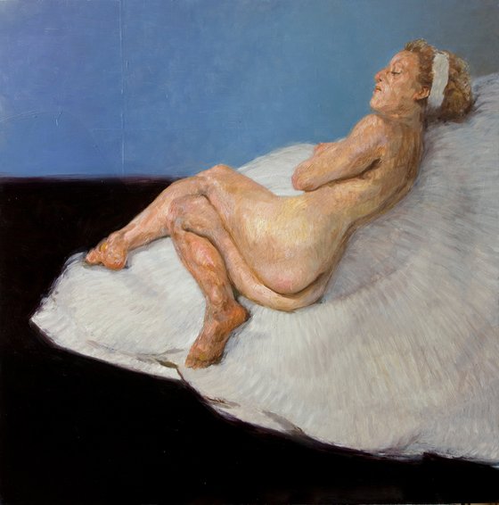 modern nude of a woman on light background