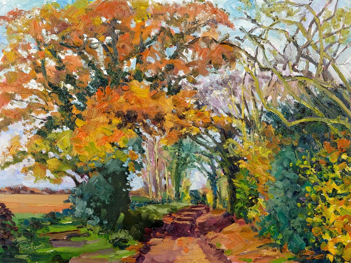 Expressive Landscape Oil Painting By Jeff Parker, 16 X 12, Autumn Hues, Original Artwork