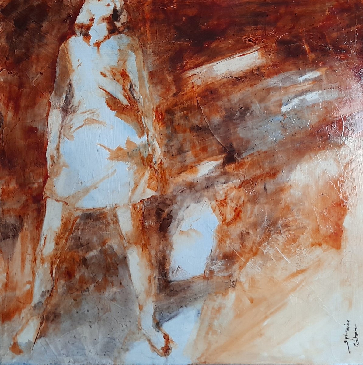 Expressive Portrait Oil Painting By Sylvaine Catoire, 13 X 13", Sunlight, Original Artwork