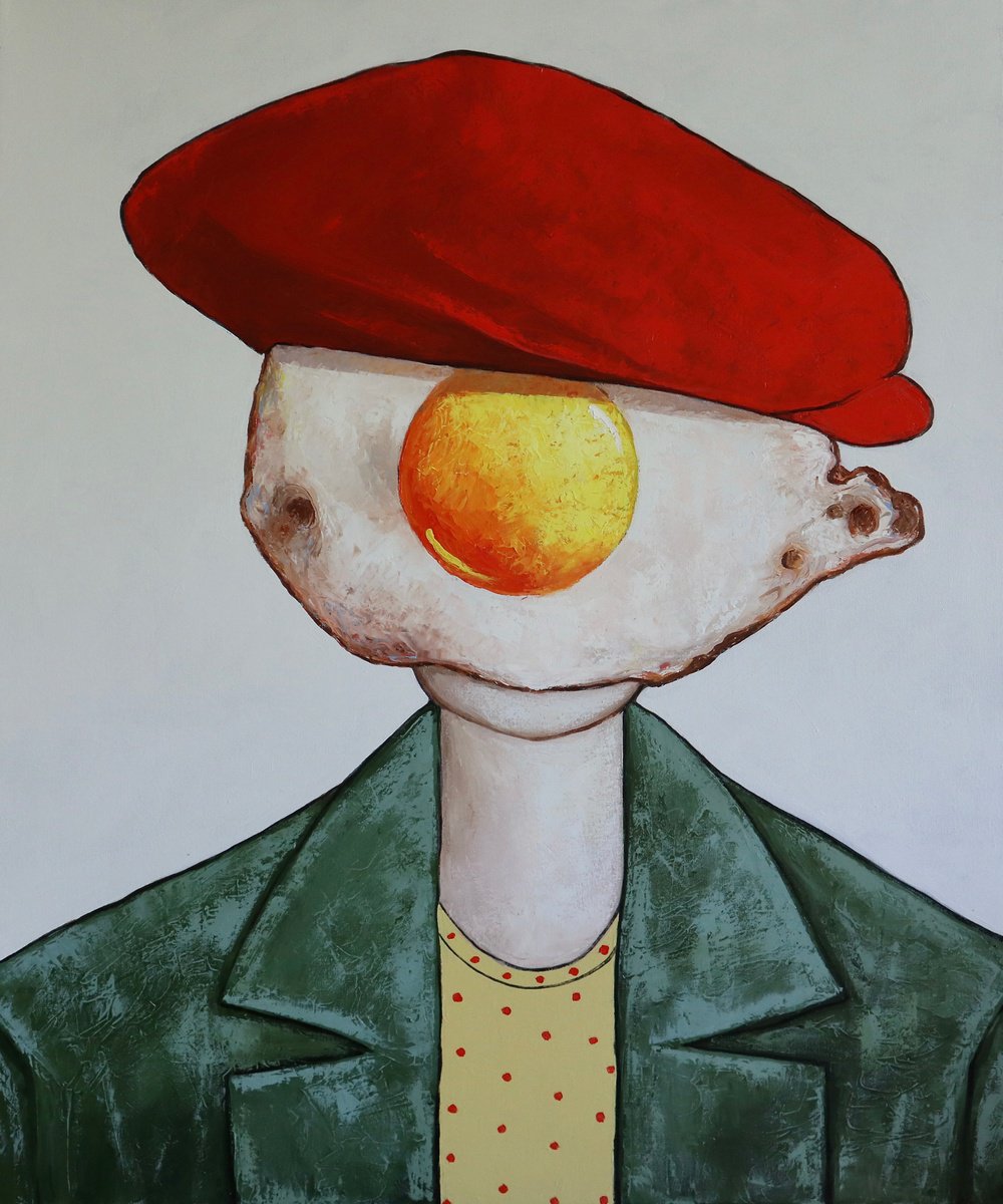 Egg boy in red hat by Ta Byrne