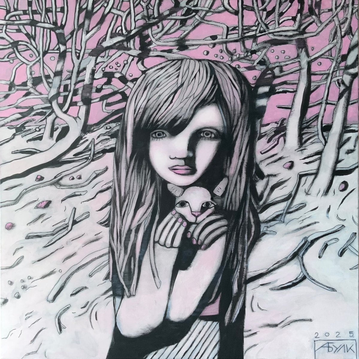 Urban And Pop Portrait Acrylic Painting By Anna Bulkina, 31 X 31, A Walk In Your Favorite Park, Original Artwork