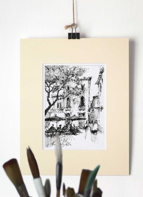 Original ink drawing of Venice. by Marin Victor