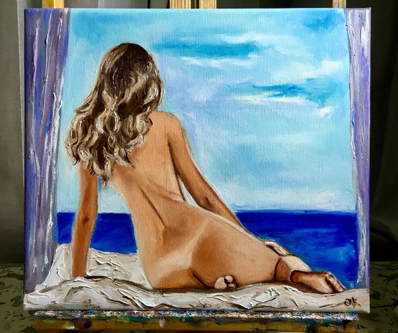 A day in my life, nude near a window, sunny day by the sea