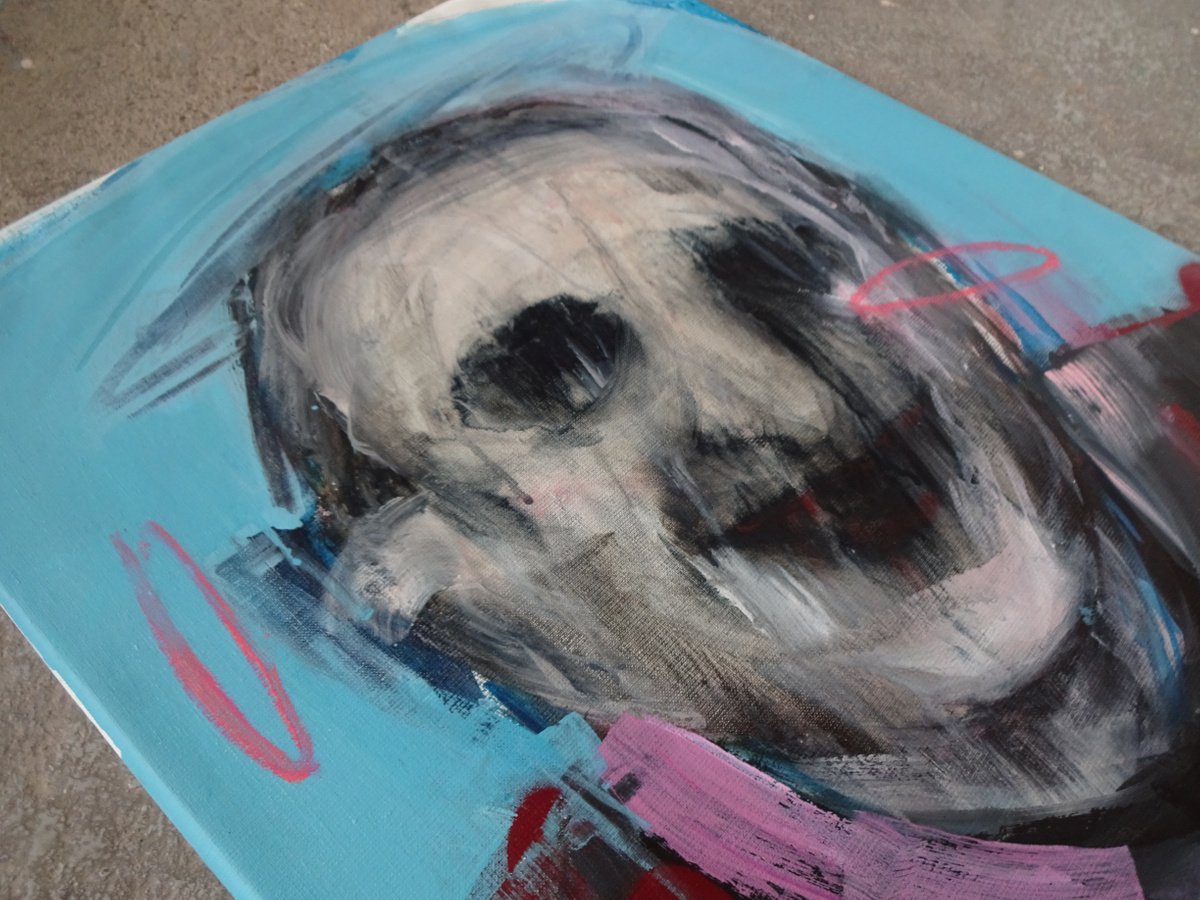 Expressive Portrait Acrylic Painting By Cynthia Gregorova, 22 X 30, Finish Your Soup (The Shapes), Original Artwork