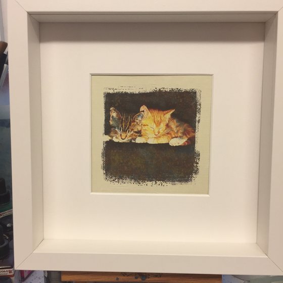 Watercolour on silk - 'Kittens'