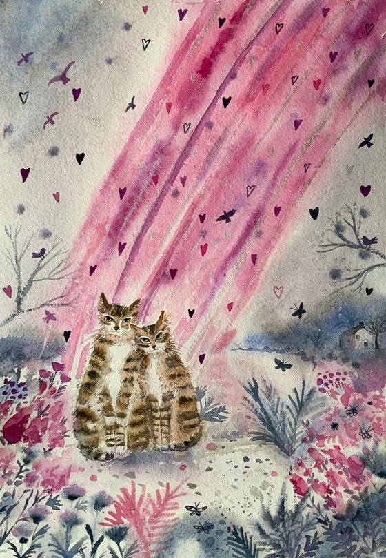 Cats in a pink rainbow