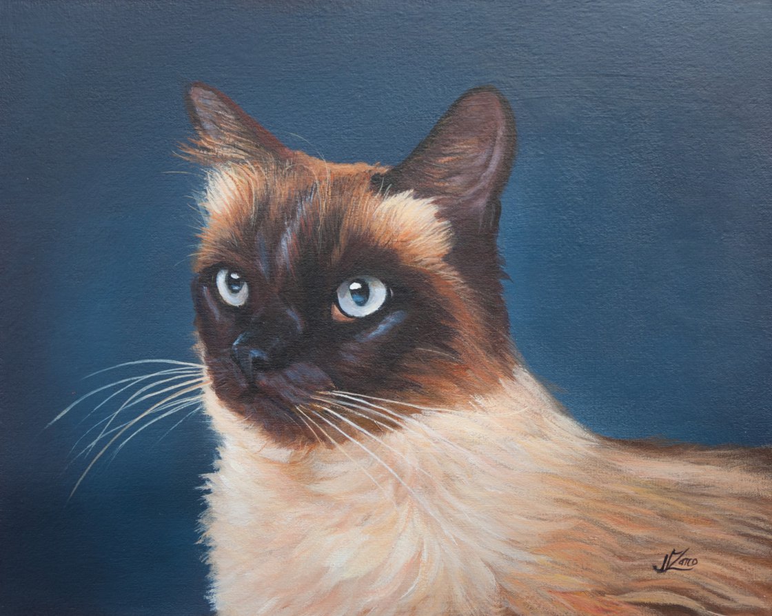 Siamese Cat Painting Oil Animal Pets Original Art Animal Artwork Canvas, Lavender Point Siamese