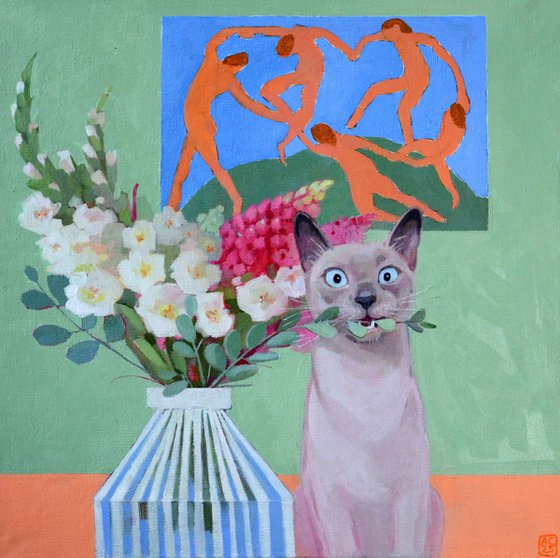 Gladioli, Matisse and the cat