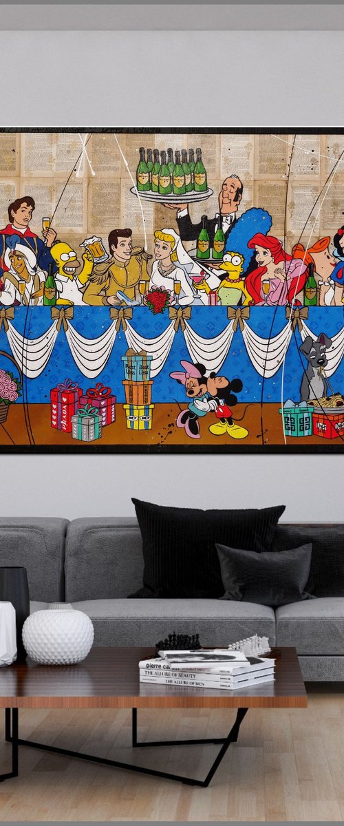The Royal Wedding 270cm x 120cm Cinderella Wedding Book Page Urban Pop Art With Etched Frame by Franko