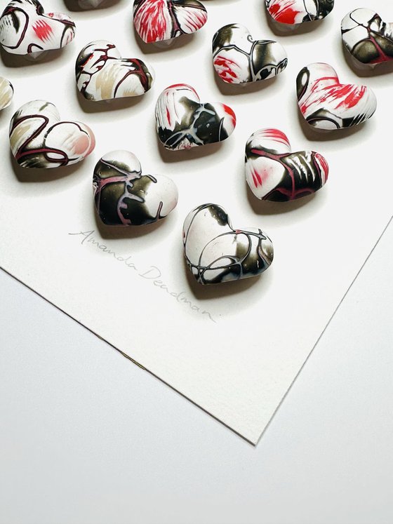LOVE - Red black white & beige carved Mokume Gane