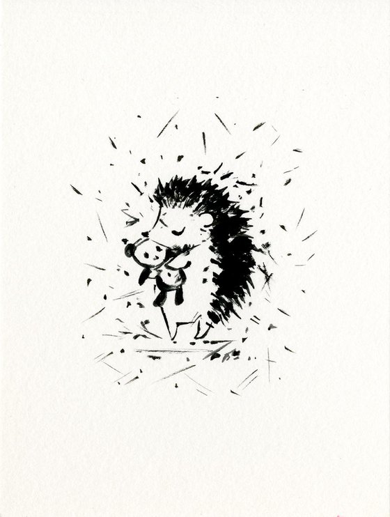 Adorable Hedgehog 2 - Small Minimalist Ink Illustration by Kathy Morton Stanion