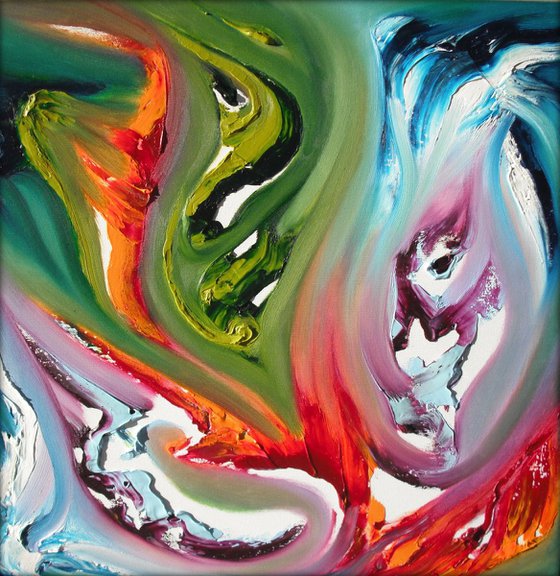 Fire's clash - 50x50 cm, Original abstract painting, oil on canvas