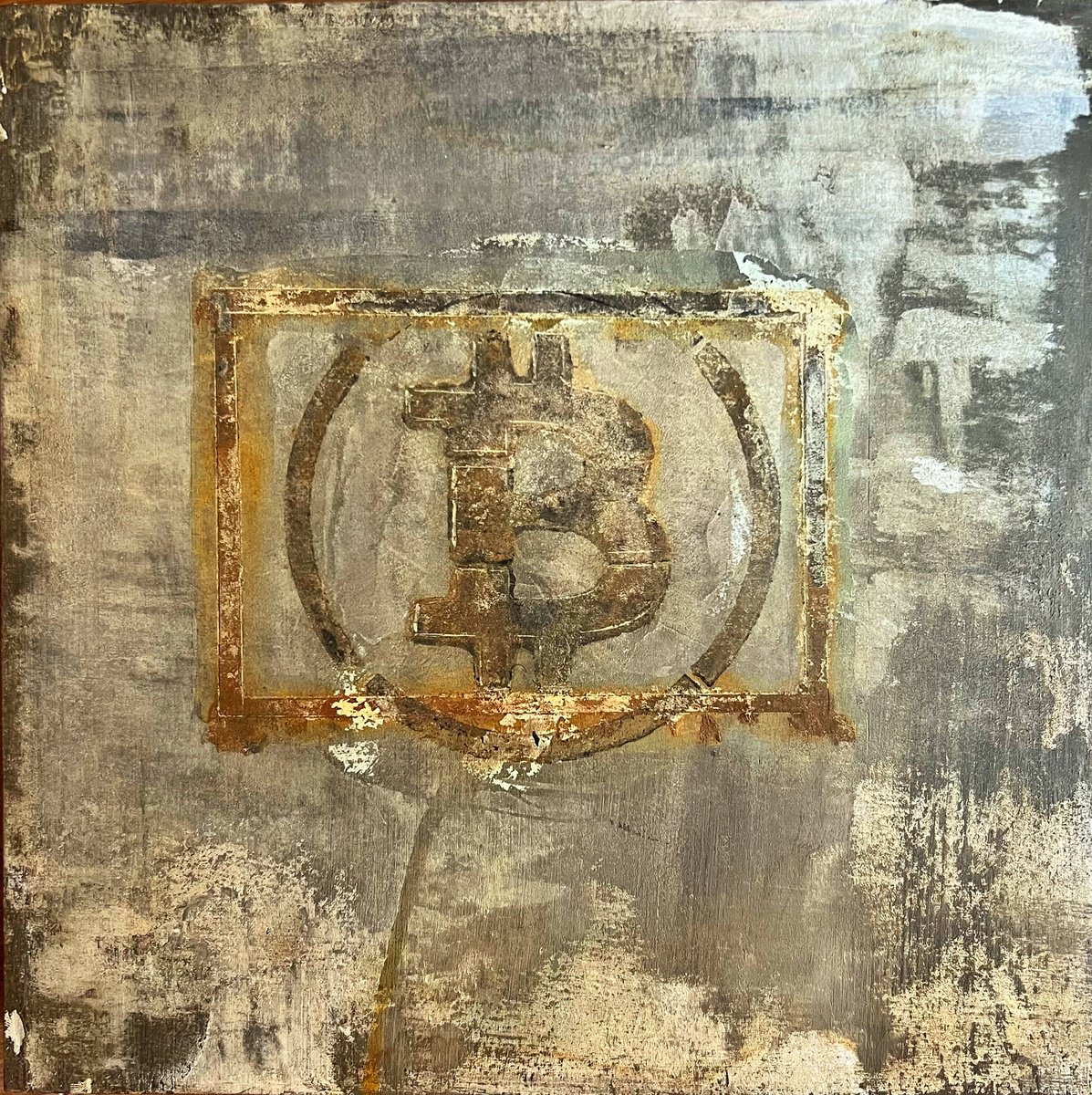 Typographic Still Life Painting By Sergio Aranda, 12 X 12", After Bitcoin: Year 2050, Original Artwork