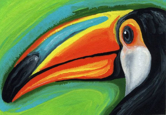 ACEO ATC Original Miniature Painting Toucan Parrot Bird Art-Carla Smale