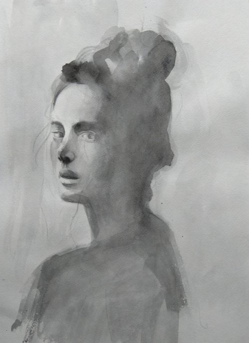 Black white portrait(31x43cm, watercolor, paper) by Kamsar Ohanyan