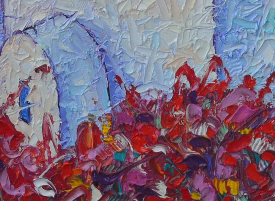 SANTORINI COLOURS contemporary impressionist cityscape impasto palette knife original oil painting