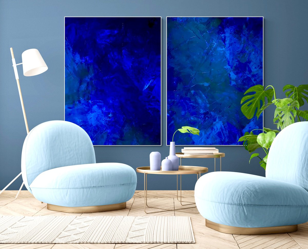 Abstract Acrylic Painting By Anita Kaufmann, 71 X 51, Blue Abstract No. 1424, Original Artwork