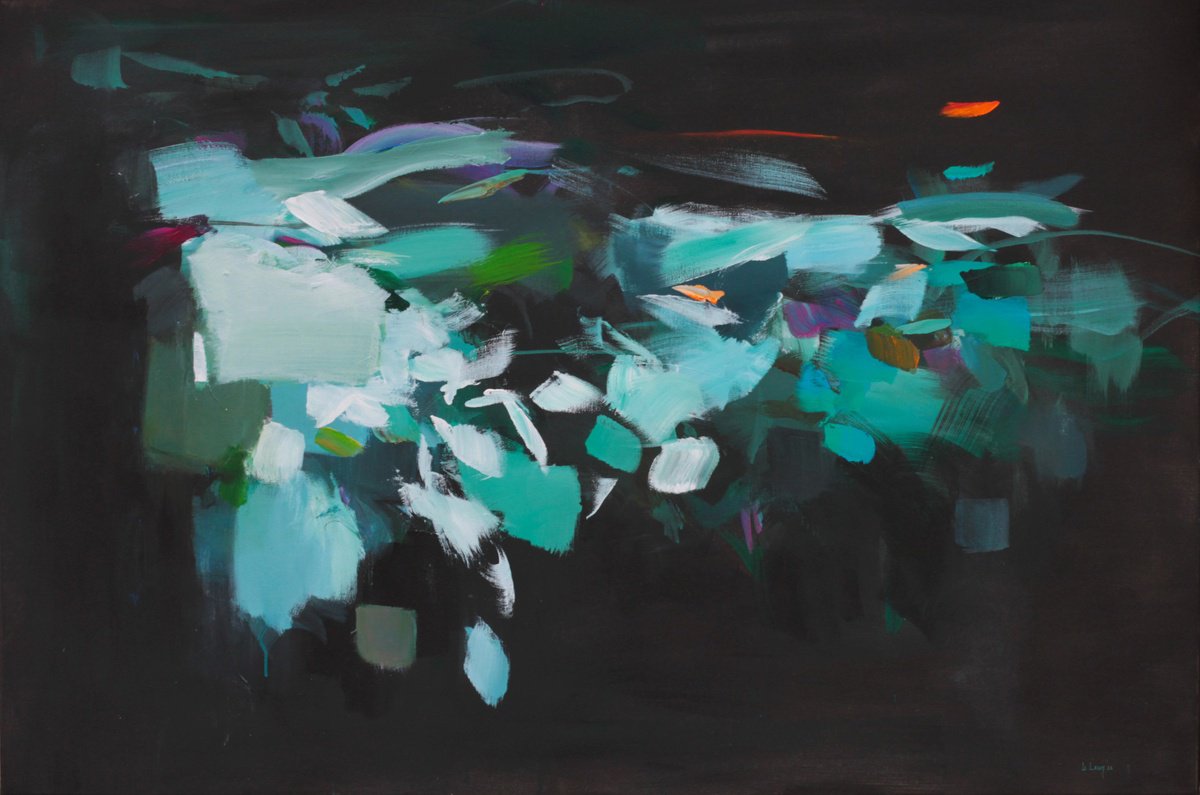 Expressive Abstract Acrylic Painting By Ute Laum, 47 X 31", Out Of The Dark Xi, Original Artwork