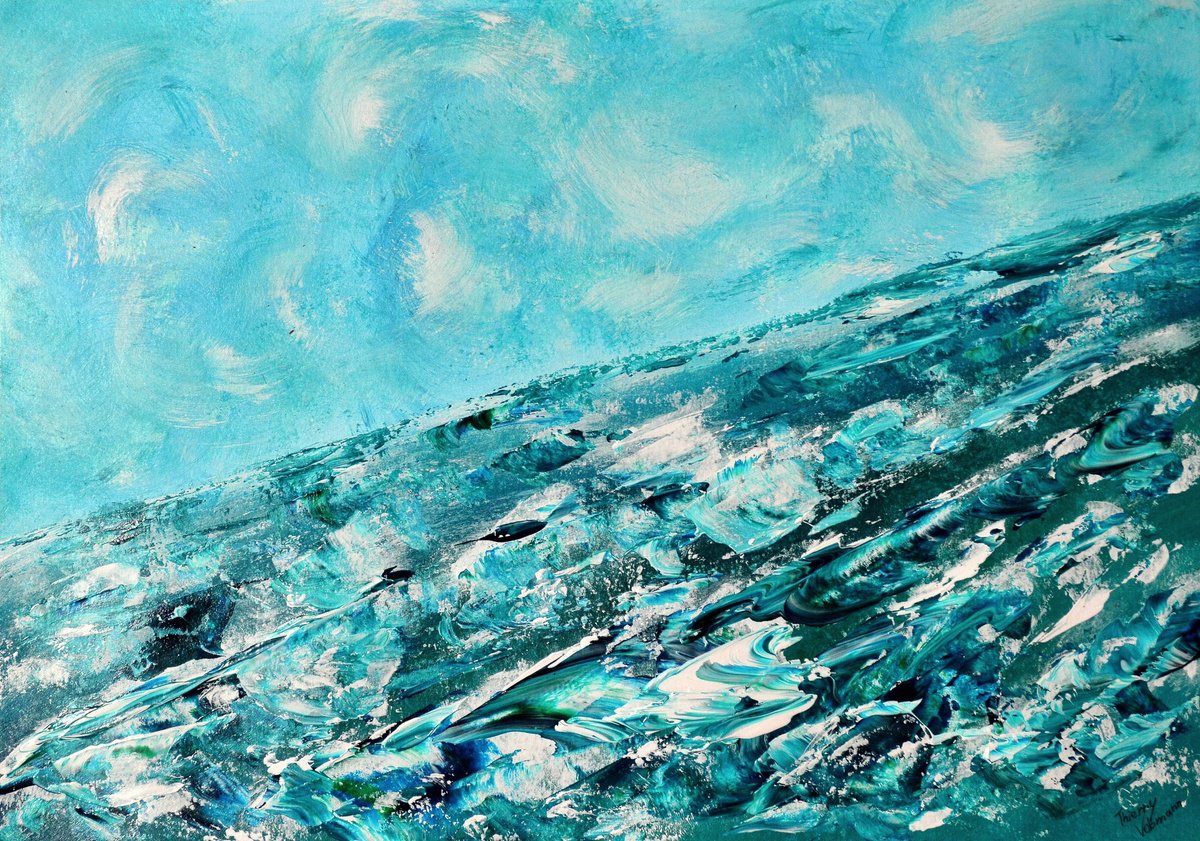 Impressionistic Landscape Acrylic Painting By Thierry Vobmann. Abstract ., 17 X 12", Lost On The Wild Ocean, Original Artwork