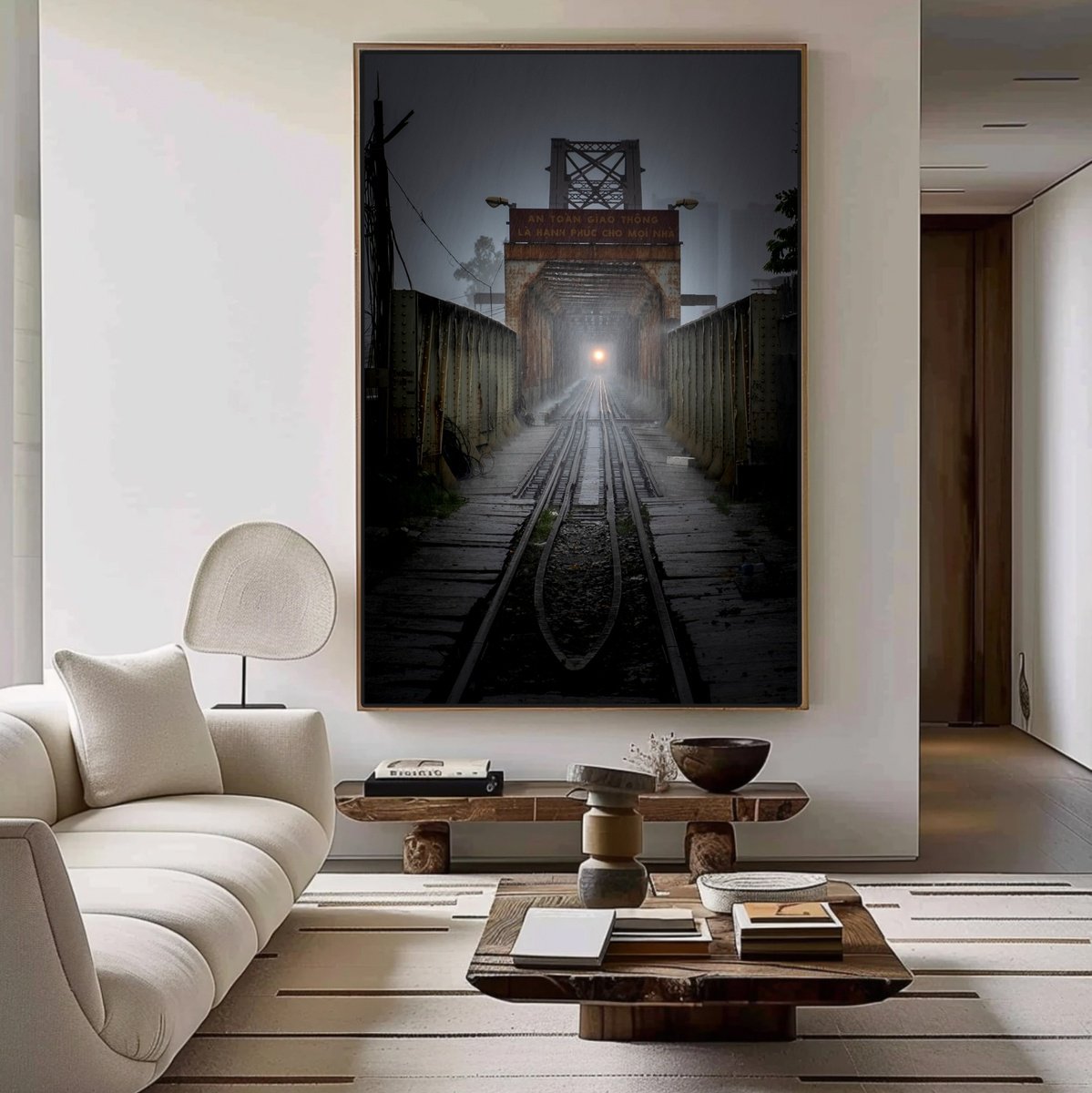 Photorealistic Cityscapes Photograph By Serge Horta, 24 X 36", Storm Over Long Bien Bridge, Original Artwork