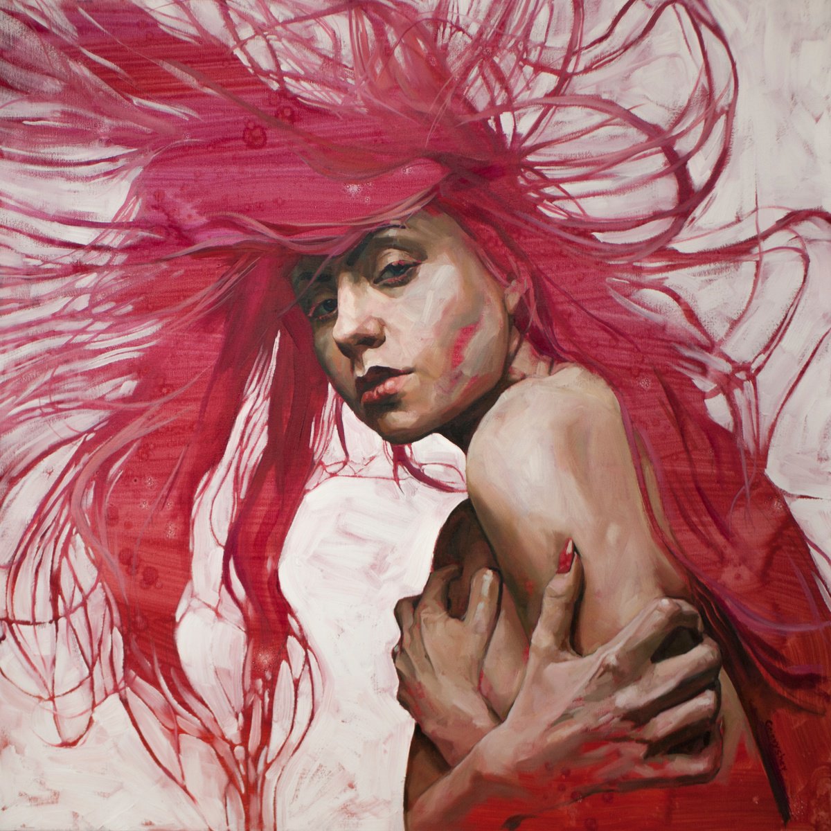 Photorealistic Portrait Oil Painting By Oleksii Gnievyshev, 31 X 31", Aurora Portrait, Original Artwork