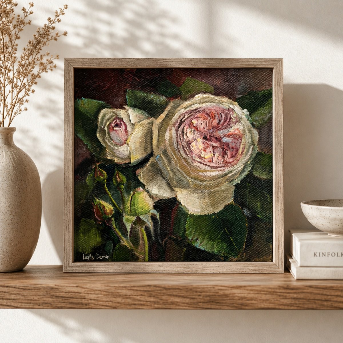 Photorealistic Oil Painting , Pink Roses Still Life By Leyla Demir, 8 X 8, Artwork For Sale On Artfinder