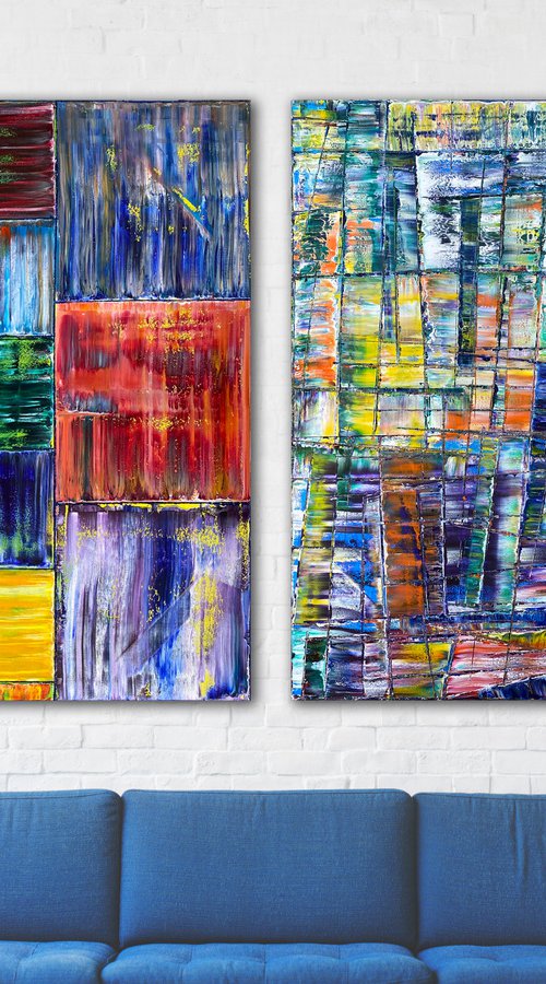 "Structural Integrity" - FREE International Shipping and Save As A Series - Original Xt Large PMS Abstract Diptych Oil Paintings On Canvas - 120" x 60" by Preston M. Smith (PMS)