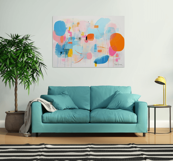 Tender blue, pink and orange abstract 18122310