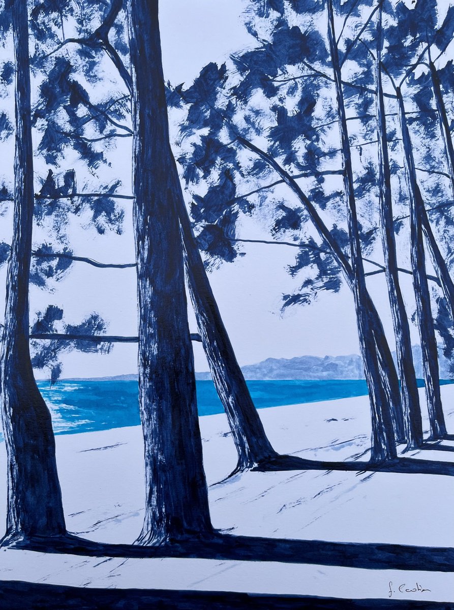 Impressionistic Landscape Painting By Cadiou Frederic, 13 X 17, Cap Coz Beach, Original Artwork