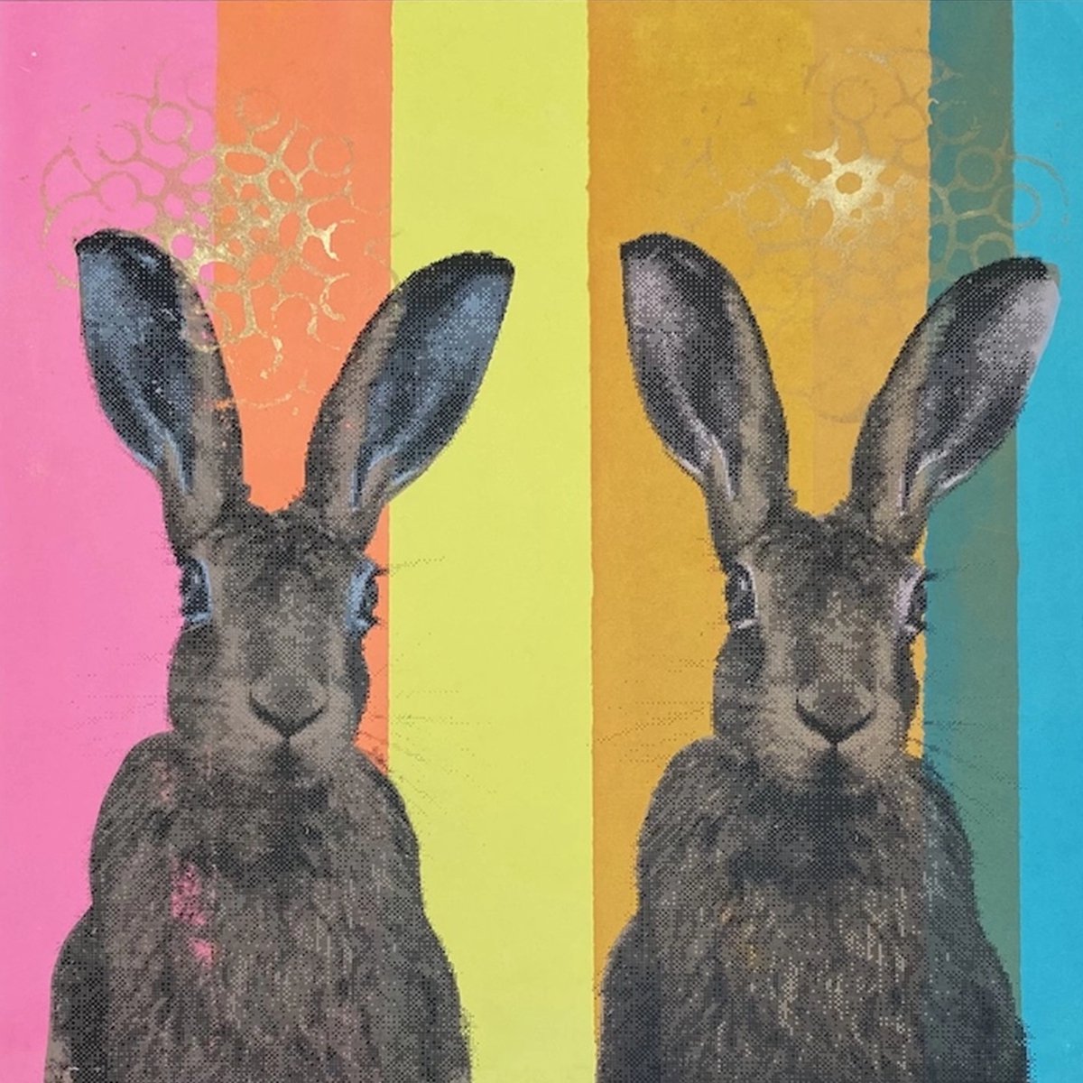 Urban And Pop Animal Screenprint By Charlotte Gerrard, 20 X 20, Hare Hare Iii, Original Artwork