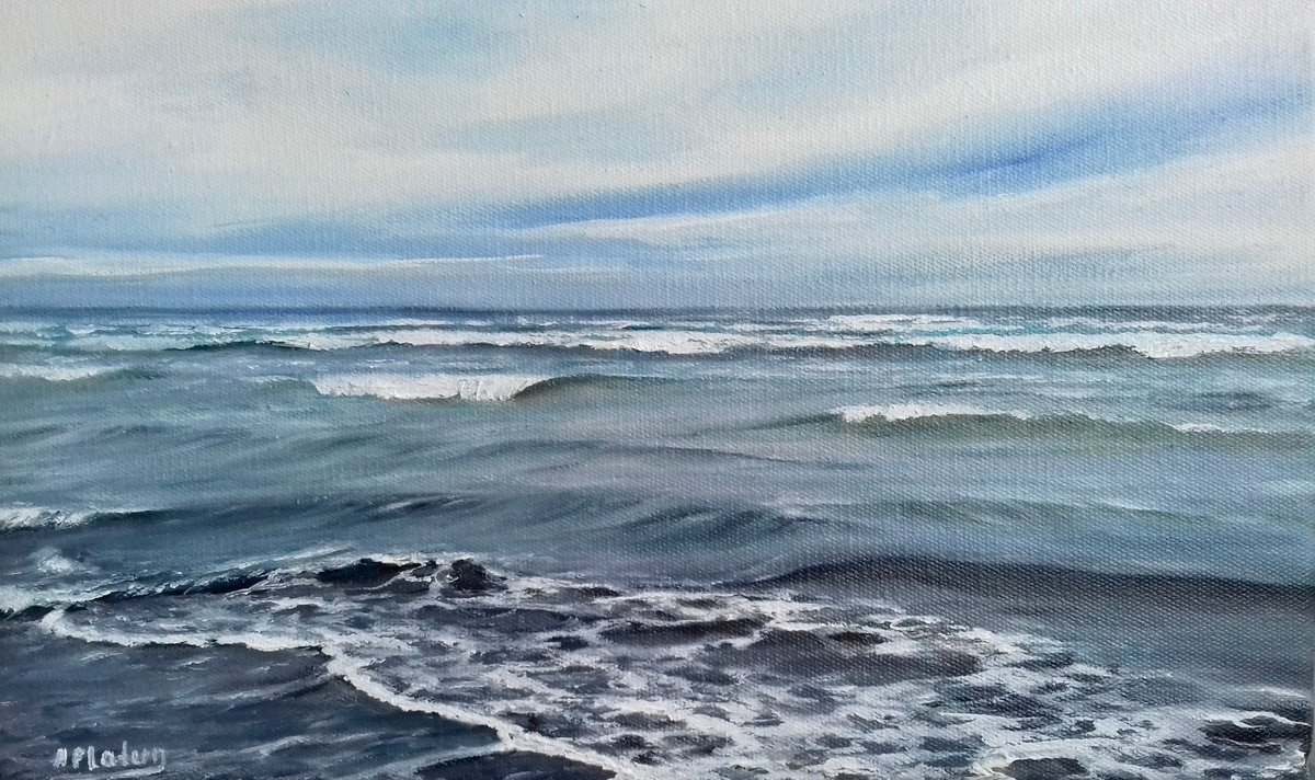 Photorealistic Landscape Oil Painting By Aflatun Israilov, 20 X 12, Stormy Caspian, Original Artwork