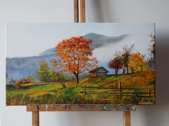 Autumn in the Carpathian Mountains, Ukrainian rural landscape