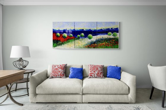 Colorful original oil painting on canvas landscape