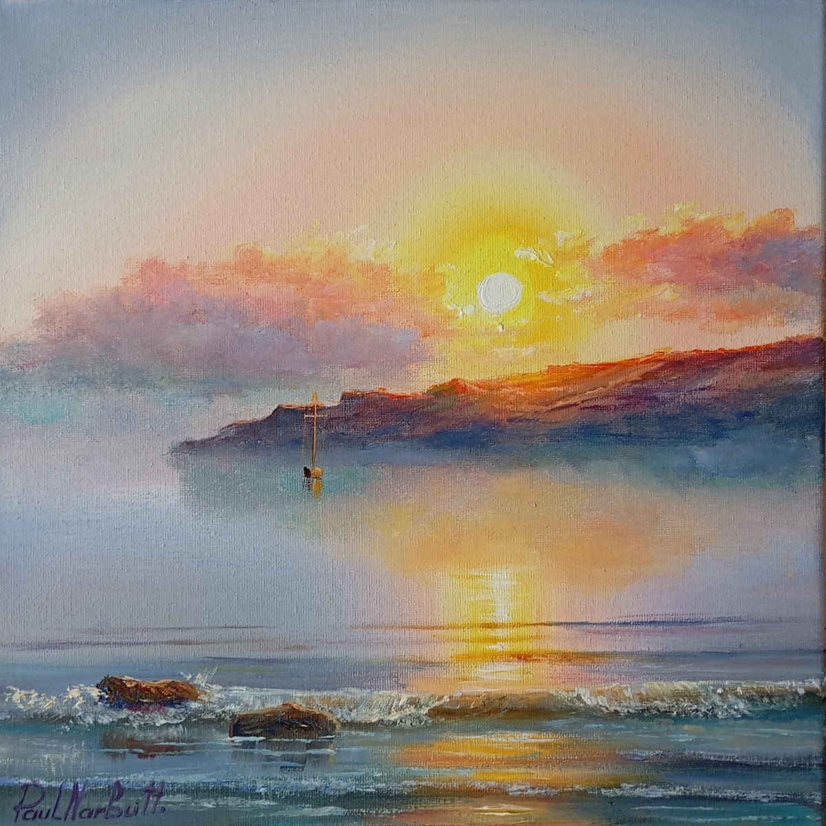 Photorealistic Landscape Oil Painting By Paul Narbutt, 14 X 14", Island Of Dreams, Original Artwork