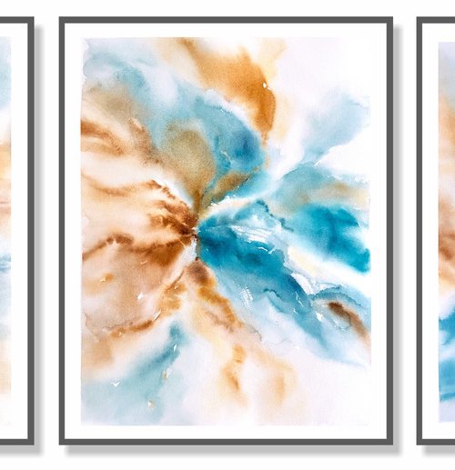 Abstract flowers set of 3 by Olga Grigo