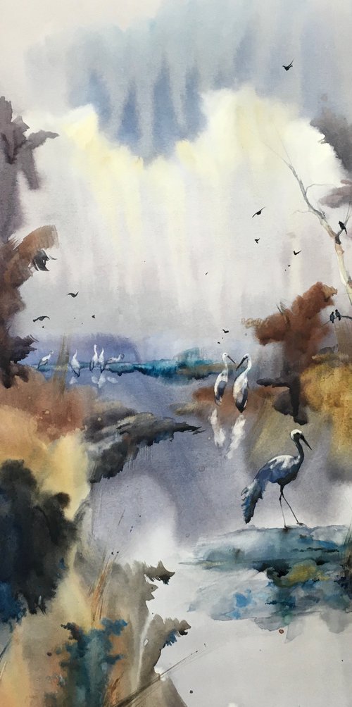 Sold Watercolor “Quiet evening” by Iulia Carchelan