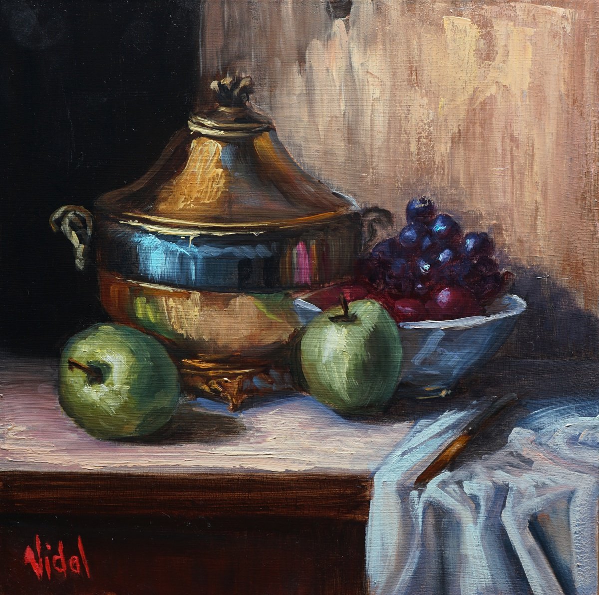 Impressionistic Still Life Oil Painting By Christopher Vidal, 13 X 13, Vintage Reflections, Original Artwork