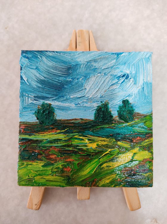 A Beautiful Derbyshire - oil painting on mini canvas permanently attached to the easel- landscape painting- impressionistic