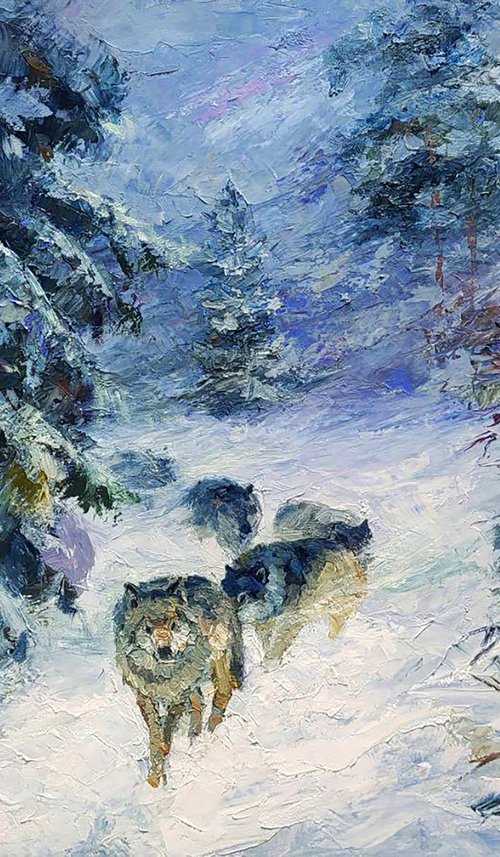 Wolf Pack In The Winter Forest by Boris Serdyuk