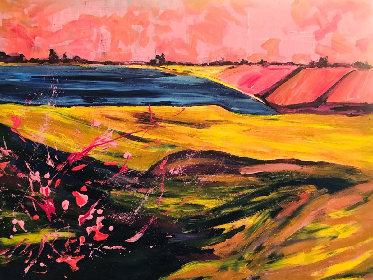 Abstract Landscape Acrylic Painting By Tetiana Pchelnykova, 31 X 24", Whispers Of The Horizon, Original Artwork